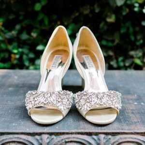 Badgley Mischka Embellished Bridal Wedges in Ivory